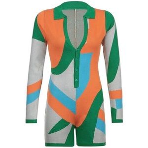 Abstract long sleeve v-neck jumpsuit